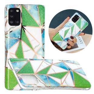 For Samsung Galaxy A31 Flat Plating Splicing Gilding Protective Case(Green Triangle Body Color Matching)