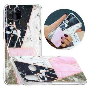 For Samsung Galaxy A40 Flat Plating Splicing Gilding Protective Case(Grey Pink White Marble Color Matching)