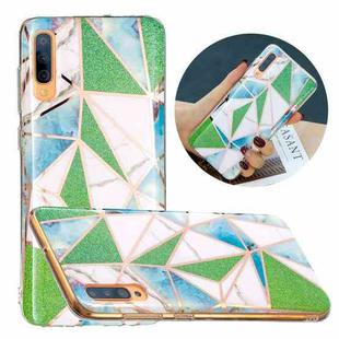 For Samsung Galaxy A50 Flat Plating Splicing Gilding Protective Case(Green Triangle Body Color Matching)