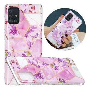 For Samsung Galaxy A51 Flat Plating Splicing Gilding Protective Case(Purple Flowers Color Matching)