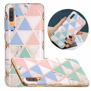 For Samsung Galaxy A70 Flat Plating Splicing Gilding Protective Case(Blue White Green Pink Color Matching)