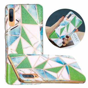 For Samsung Galaxy A70 Flat Plating Splicing Gilding Protective Case(Green Triangle Body Color Matching)