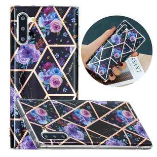 For Samsung Galaxy Note10 Flat Plating Splicing Gilding Protective Case(Black Background Flower Matching Color)