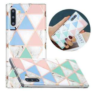 For Samsung Galaxy Note10 Flat Plating Splicing Gilding Protective Case(Blue White Green Pink Color Matching)