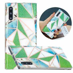 For Samsung Galaxy Note10 Flat Plating Splicing Gilding Protective Case(Green Triangle Body Color Matching)
