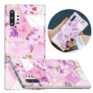 For Samsung Galaxy Note10+ Flat Plating Splicing Gilding Protective Case(Purple Flowers Color Matching)