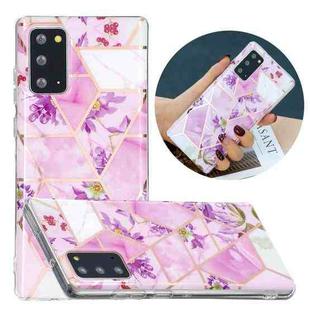 For Samsung Galaxy Note20 Flat Plating Splicing Gilding Protective Case(Purple Flowers Color Matching)