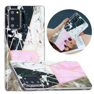 For Samsung Galaxy Note20 Flat Plating Splicing Gilding Protective Case(Grey Pink White Marble Color Matching)