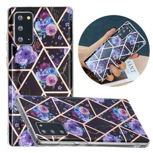 For Samsung Galaxy Note20 Flat Plating Splicing Gilding Protective Case(Black Background Flower Matching Color)