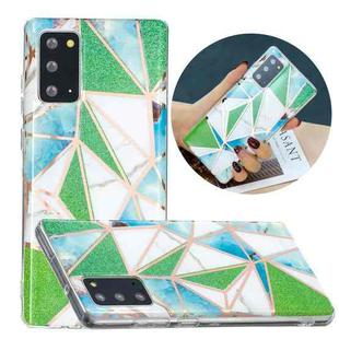 For Samsung Galaxy Note20 Flat Plating Splicing Gilding Protective Case(Green Triangle Body Color Matching)