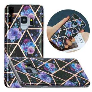 For Samsung Galaxy S9 Flat Plating Splicing Gilding Protective Case(Black Background Flower Matching Color)