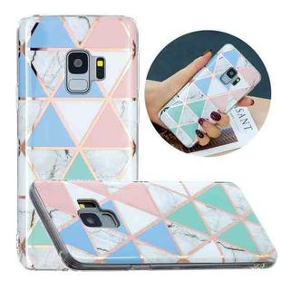 For Samsung Galaxy S9 Flat Plating Splicing Gilding Protective Case(Blue White Green Pink Color Matching)