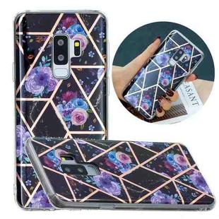 For Samsung Galaxy S9+ Flat Plating Splicing Gilding Protective Case(Black Background Flower Matching Color)