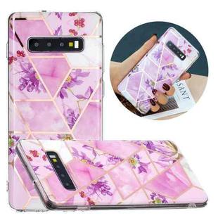 For Samsung Galaxy S10 Flat Plating Splicing Gilding Protective Case(Purple Flowers Color Matching)