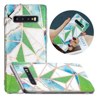For Samsung Galaxy S10 Flat Plating Splicing Gilding Protective Case(Green Triangle Body Color Matching)