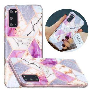 For Samsung Galaxy S20 Flat Plating Splicing Gilding Protective Case(Purple White Marble Color Matching)