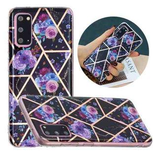 For Samsung Galaxy S20 Flat Plating Splicing Gilding Protective Case(Black Background Flower Matching Color)