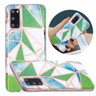 For Samsung Galaxy S20+ Flat Plating Splicing Gilding Protective Case(Green Triangle Body Color Matching)