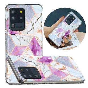 For Samsung Galaxy S20 Ultra Flat Plating Splicing Gilding Protective Case(Purple White Marble Color Matching)