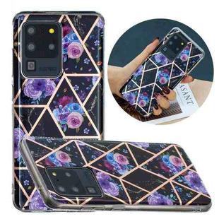 For Samsung Galaxy S20 Ultra Flat Plating Splicing Gilding Protective Case(Black Background Flower Matching Color)