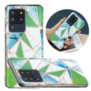 For Samsung Galaxy S20 Ultra Flat Plating Splicing Gilding Protective Case(Green Triangle Body Color Matching)