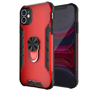 For iPhone 11 Magnetic Frosted PC + Matte TPU Shockproof Case with Ring Holder (China Red)