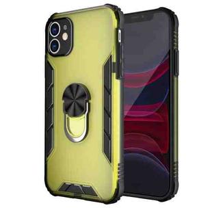 For iPhone 11 Magnetic Frosted PC + Matte TPU Shockproof Case with Ring Holder (Olive Yellow)