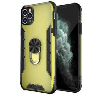 For iPhone 11 Pro Max Magnetic Frosted PC + Matte TPU Shockproof Case with Ring Holder (Olive Yellow)