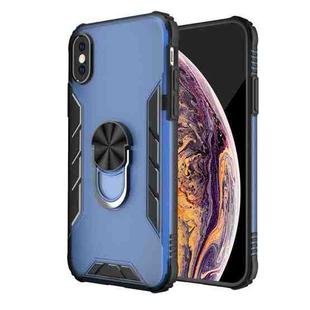 For iPhone X / XS Magnetic Frosted PC + Matte TPU Shockproof Case with Ring Holder(Classic Blue)