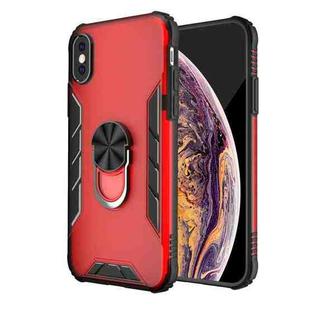 For iPhone X / XS Magnetic Frosted PC + Matte TPU Shockproof Case with Ring Holder(China Red)