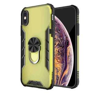 For iPhone X / XS Magnetic Frosted PC + Matte TPU Shockproof Case with Ring Holder(Olive Yellow)
