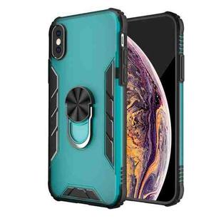 For iPhone XS Max Magnetic Frosted PC + Matte TPU Shockproof Case with Ring Holder(Glistening Green)