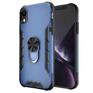 For iPhone XR Magnetic Frosted PC + Matte TPU Shockproof Case with Ring Holder(Classic Blue)