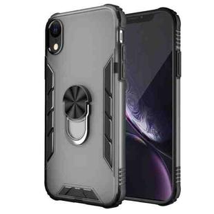 For iPhone XR Magnetic Frosted PC + Matte TPU Shockproof Case with Ring Holder(Phantom Black)