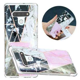 For LG Stylo 6 Flat Plating Splicing Gilding Protective Case(Grey Pink White Marble)