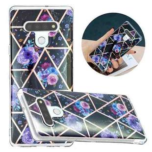 For LG Stylo 6 Flat Plating Splicing Gilding Protective Case(Black Background Flower)