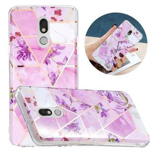 For LG Stylo 5 Flat Plating Splicing Gilding Protective Case(Purple Flowers)