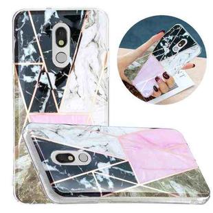 For LG Stylo 5 Flat Plating Splicing Gilding Protective Case(Grey Pink White Marble)
