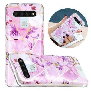 For LG K51 Flat Plating Splicing Gilding Protective Case(Purple Flowers)