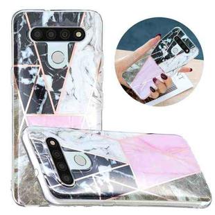 For LG K51 Flat Plating Splicing Gilding Protective Case(Grey Pink White Marble)
