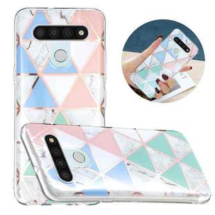 For LG K51 Flat Plating Splicing Gilding Protective Case(Blue White Green Pink)