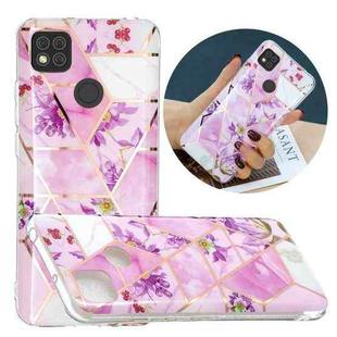 For Xiaomi Redmi 9C Flat Plating Splicing Gilding Protective Case(Purple Flowers)