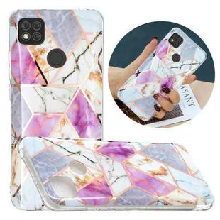 For Xiaomi Redmi 9C Flat Plating Splicing Gilding Protective Case(Purple White Marble)