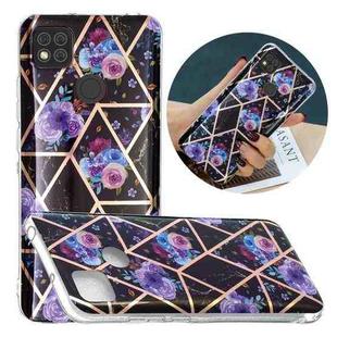 For Xiaomi Redmi 9C Flat Plating Splicing Gilding Protective Case(Black Background Flower)