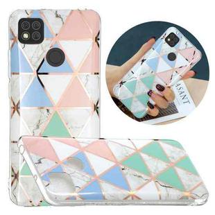 For Xiaomi Redmi 9C Flat Plating Splicing Gilding Protective Case(Blue White Green Pink)