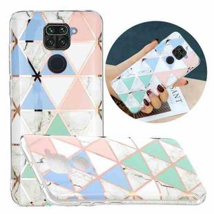 For Xiaomi Redmi Note 9 Flat Plating Splicing Gilding Protective Case(Blue White Green Pink)