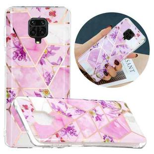 For Xiaomi Redmi Note 9 Pro Flat Plating Splicing Gilding Protective Case(Purple Flowers)