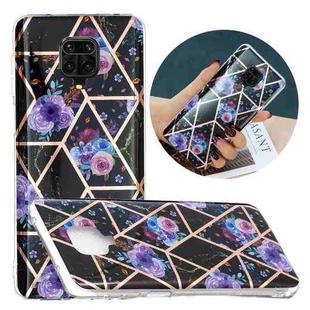 For Xiaomi Redmi Note 9 Pro Flat Plating Splicing Gilding Protective Case(Black Background Flower)
