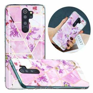 For Xiaomi Redmi Note 8 Pro Flat Plating Splicing Gilding Protective Case(Purple Flowers)
