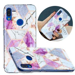 For Xiaomi Redmi Note 7 Flat Plating Splicing Gilding Protective Case(Purple White Marble)